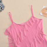 Women sexy suspender ruffle dress