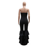 Women sexy Strapless Solid pleated lace Jumpsuit