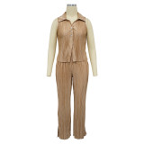 Fashion Women's Sleeveless Slit Pleated Casual Two-Piece Pants Set