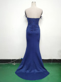 Feather Strapless Herringbone Slim Waist Solid Color Slit Evening Dress
