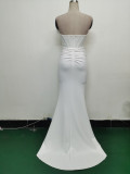 Feather Strapless Herringbone Slim Waist Solid Color Slit Evening Dress