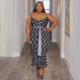 Autumn Plus Size Women's Fashion Strap Slim Print Dress