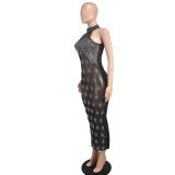 Women Summer Sexy Beaded See-Through Zipper Dress