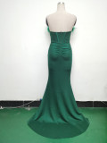 Feather Strapless Herringbone Slim Waist Solid Color Slit Evening Dress