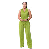 Fashionable Women's Sleeveless Pleated Casual Two Piece Pants Set