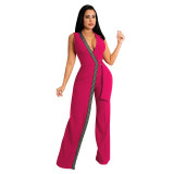 Spring Fashion Deep V Slim Jumpsuit With Belt