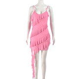 Women sexy suspender ruffle dress