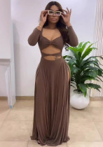 Square Neck Hollow Long Sleeve Tight Fitting Slit Dress Square Neck Hollow Long Sleeve Tight Fitting Slit Dress