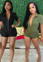 Sexy Short Sleeve Pocket Zipper Cargo Jumpsuit