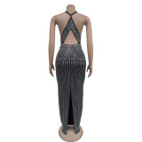 Fashion Women's Clothing V-Neck Beaded Sleeveless Long Dress
