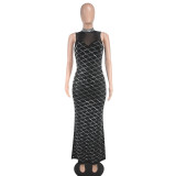 Women Summer Sexy Beaded See-Through Zipper Dress