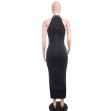 Women Summer Sexy Beaded See-Through Zipper Dress