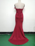 Feather Strapless Herringbone Slim Waist Solid Color Slit Evening Dress