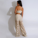 Women sexy suspender Top And hollow wide-leg pants two-piece set