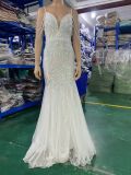 Women beaded mesh evening dress
