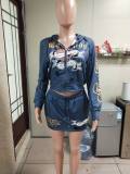 Spring Women's Fashion Positioning Print Hooded Casual Two Piece Skirt Set
