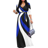 Women Flower Tie-dye Sexy V-neck Half-Sleeve Maxi Dress