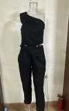 Summer Slash Shoulder Halter Neck Slim Top High Waist Straight Pants Set