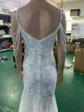 Women beaded mesh evening dress