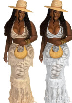 Women casual sexy solid Halter Neck fringe beach Top And Skirt two-piece set Women casual sexy solid Halter Neck fringe beach Top And Skirt two-piece set