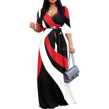 Women Flower Tie-dye Sexy V-neck Half-Sleeve Maxi Dress