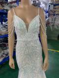 Women beaded mesh evening dress