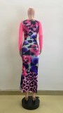 Summer Women mesh fishtail ruffle print dress