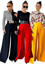 Women Loose Solid Wide Leg Pants Straight