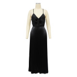 Women's Sexy Solid Color Strap Pleated Party Dress