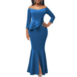 Sexy Fashion Solid Off Shoulder Slit Women's Evening Dress