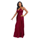 Women's Sexy Solid Color Strap Pleated Party Dress