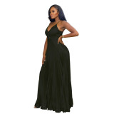 Women's Sexy Solid Color Strap Pleated Party Dress
