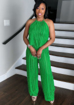 Summer Sexy Halter Neck Low Back Sleeveless Ruffle Women Two Piece Pants Set