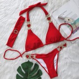 Sexy Luxury Crystal Diamond Bikini Solid Color Women's Two Pieces Lace-Up Swimsuit