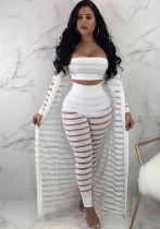 Women's Plus Size Fashion Sexy Mesh Hollow Coat Strapless Crop Top Pants Three Piece Set Women's Plus Size Fashion Sexy Mesh Hollow Coat Strapless Crop Top Pants Three Piece Set