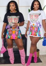 Women casual print street short-sleeved T-shirt dress