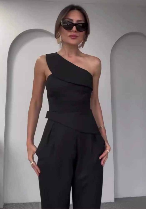 Summer Slash Shoulder Halter Neck Slim Top High Waist Straight Pants Set