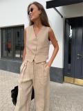 Women Casual Single-Breasted Vest + Pants Two-Piece Set