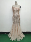 Women gift-ordered sequined mesh evening dress