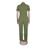 Women Sexy Summer Zipper Pocket Jumpsuit