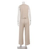 Women Casual Single-Breasted Vest + Pants Two-Piece Set