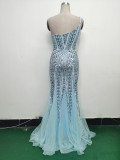 Women gift-ordered sequined mesh evening dress