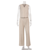 Women Casual Single-Breasted Vest + Pants Two-Piece Set