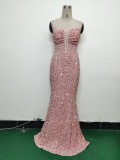 Women Palace Fishbone Vest Beaded Customized Strapless Evening Dress