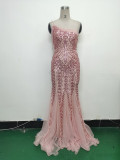 Women gift-ordered sequined mesh evening dress