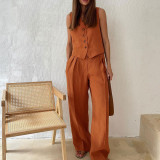 Women Casual Single-Breasted Vest + Pants Two-Piece Set
