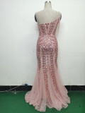 Women gift-ordered sequined mesh evening dress