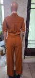 Shirt Turndown Collar Trendy Short Sleeve Shirt Top Straight Wide-Leg Trousers Career Two-Piece Set