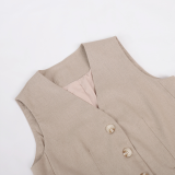 Women Casual Single-Breasted Vest + Pants Two-Piece Set