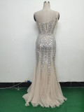 Women gift-ordered sequined mesh evening dress